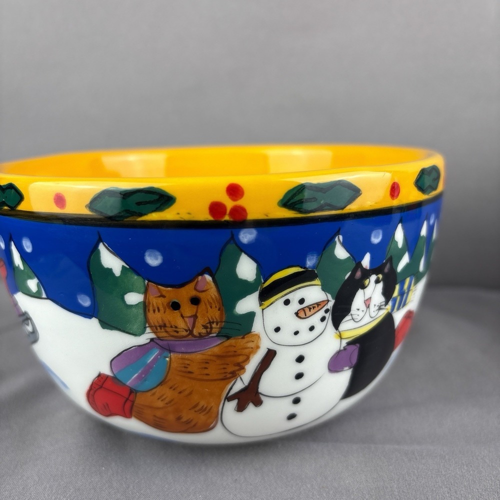 Catzilla 7.5" Christmas Bowl Candace Reiter 2006 Handpainted Holiday Cats